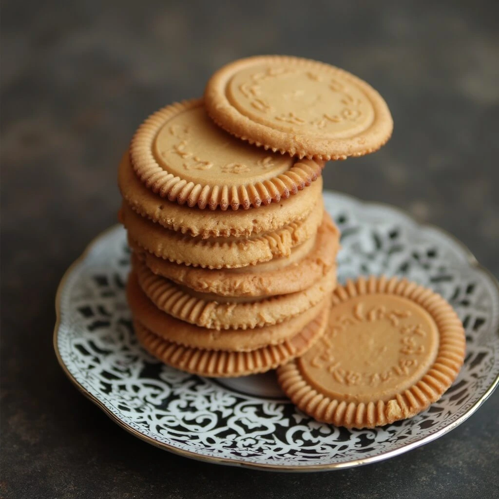 Delicious stack of crispy wafer cookies with layers of cream filling