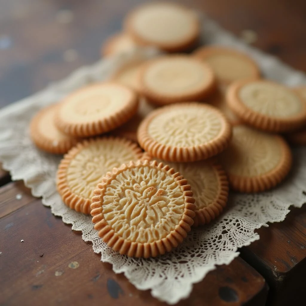 Close-up of crispy wafer cookies stacked with smooth cream filling