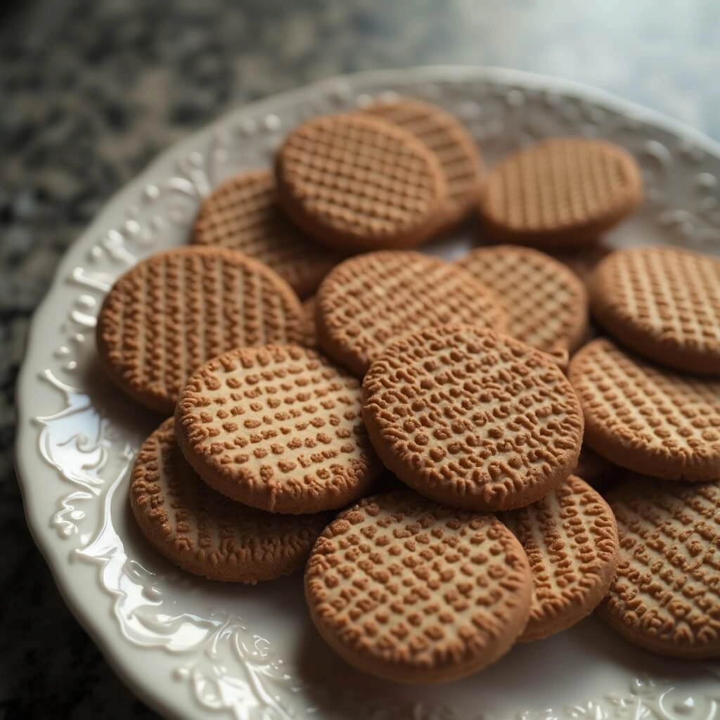 Golden wafer cookies stacked neatly, highlighting their crisp and delicate layers